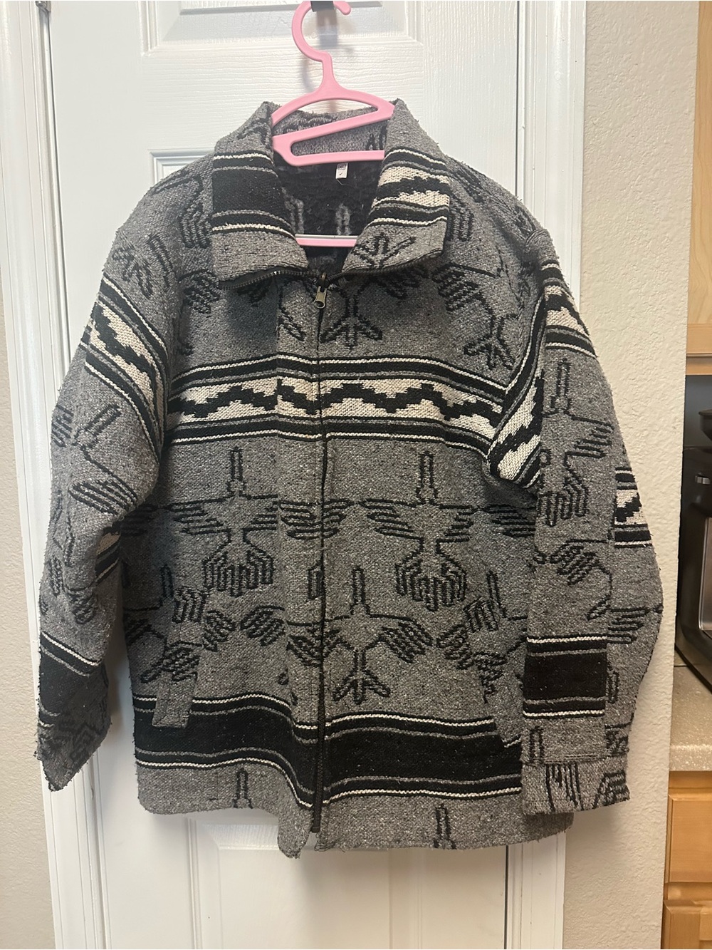 Gray and Black Southwestern Zip-Up Jacket
